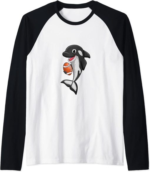 Football Love Killer Whale Orca Lover Animal Funny Womens Raglan Baseball Tee