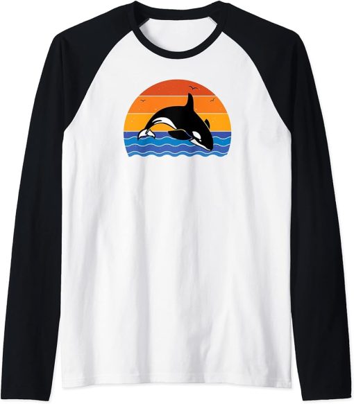 Vintage Orca Graphic - For Whale Watchers Raglan Baseball Tee