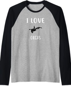 I Love ORCAS T-Shirt Funny ORCA Raglan Baseball Tee