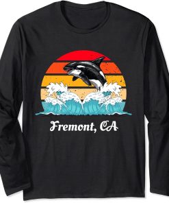 Vintage Fremont CA Distressed Orca Killer Whale Art Long Sleeve T-Shirt