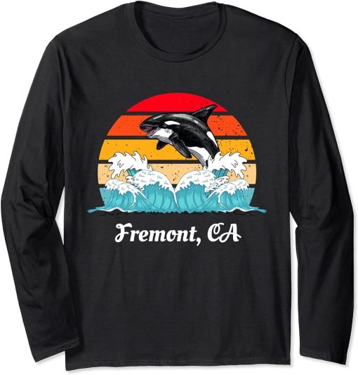 Vintage Fremont CA Distressed Orca Killer Whale Art Long Sleeve T-Shirt