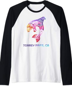 Torrey Pines California Orca Killer Whale Native American Raglan Baseball Tee