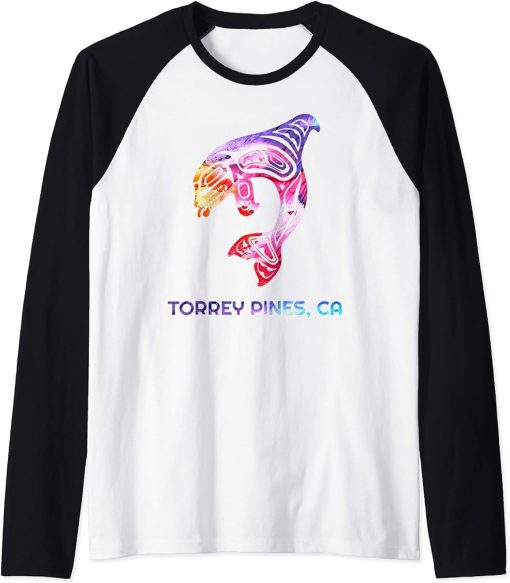 Torrey Pines California Orca Killer Whale Native American Raglan Baseball Tee