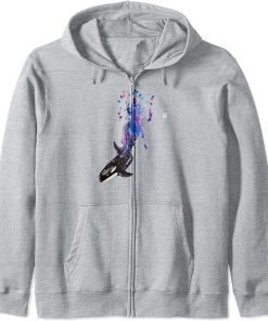 Orca Motif T-Shirt Whale Orka Blue Whale Humpback Whale Sea Animal Zip Hoodie