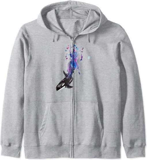 Orca Motif T-Shirt Whale Orka Blue Whale Humpback Whale Sea Animal Zip Hoodie